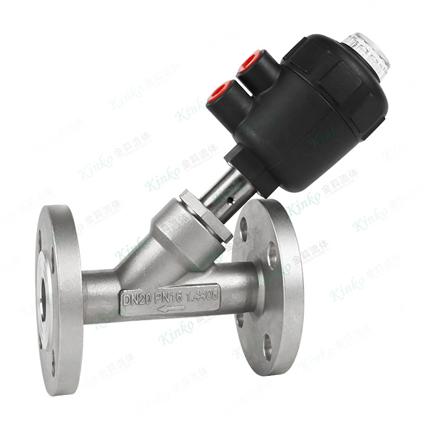 Flange pneumatic angle seat valve