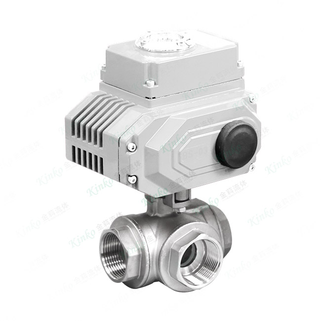 Three-way electric threaded ball valve